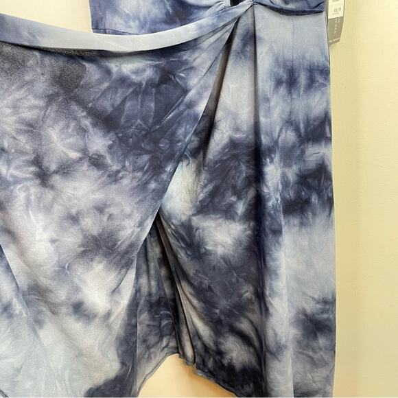 Lane Bryant Blue Tie Dye Stretch Knit O ring Wrap Cap Sleeve Dress 22 24 Petite - Picture 7 of 14